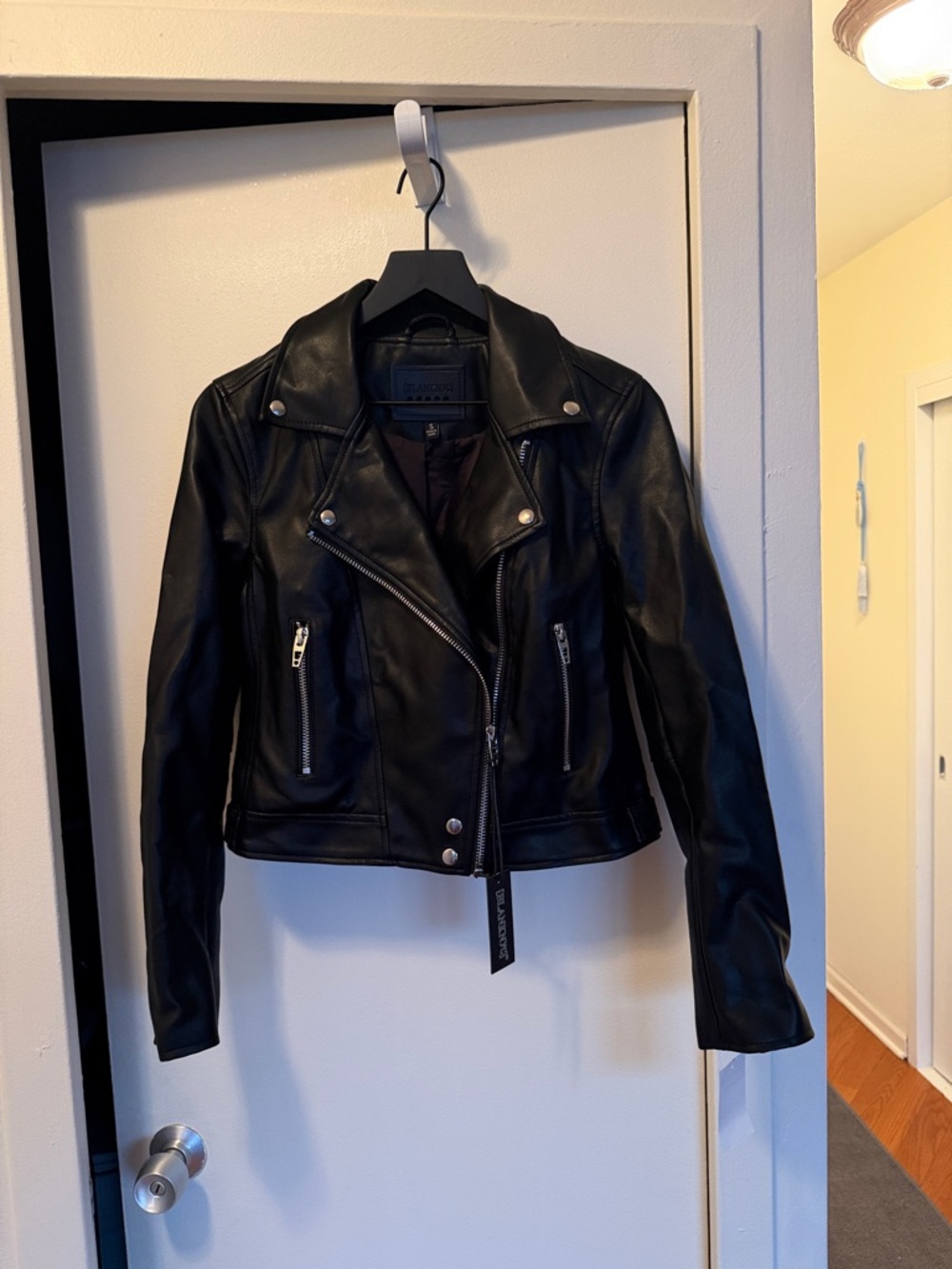 Blank NYC Black Faux-Leather Moto Jacket with Silver Hardware